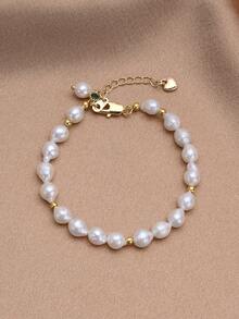 1pc 18K Gold Plated Natural Pearl & Cubic Zirconia Women Bracelet, Mother's Day, Valentine's Day, Birthday, Wedding, Engagement, Bridal Gift