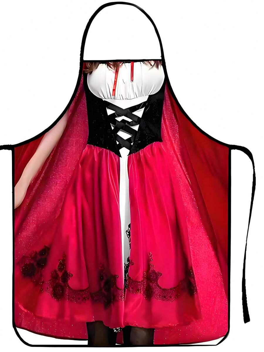 一件女士啤酒女郎围裙连衣裙，优雅的黑色巴伐利亚传统连衣裙搭配红色德国啤酒节服装，荷叶边蕾丝袖口 - 方领，收腰设计凸显腰线，适合慕尼黑啤酒节、狂欢节和圣帕特里克节庆祝活动。 - 彩色 - 查看 1