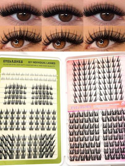 328 Pieces Of Black C-Curled, Naturally Appearing Eyelash Clusters; Fine-Strand DIY Eyelash Book; Upper/Lower Eyelash Extension Strip Eyelash Book Set; False Eyelashes; Natural Clusters; Suitable For Parties; Women's Gift; Individual Eyelash Clusters