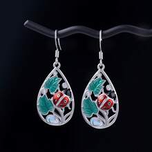 1pc Elegant Cute Sweet Detailed Ladybug & Leaf Inlaid Artificial Moonstone Women Pendant Earrings, Suitable For Daily, Party, Holiday, Dating, Gift