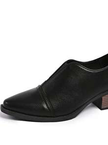 英伦风复古弹力设计一脚蹬高跟鞋女棕色春秋大码宽松单鞋女高跟尖头粗跟百搭鞋