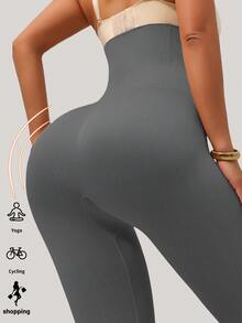 1pc High Waist Tummy Control Yoga Pants, Waist Cinching, Butt Lifting, Ankle Length Leggings - Dark Grey - View 6
