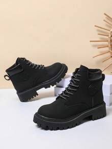 Women's Thick Sole Lace-Up Combat Boots - Round Toe Platform Shoes - Retro Streetwear Style - Suitable For Casual Outings, Commuting And Multiple Occasions - Essential For Autumn/Winter