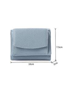 New Women Mini Wallet Short Snap Wallet Large Capacity Coin Purse Tri-Fold Wallet Women Cash Wallet Small Wallet Cute Wallet Card Holder Coin Pouch - Blue - View 6
