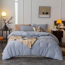 Ultra Soft 100% Cotton Solid Color Dusty Pink Queen Duvet Cover Set With Zipper Closure - 3 Pieces,  In 2025 - Light Blue - View 1