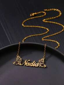 [Personalizado] 1 pieza Collar con colgante personalizado con nombre y mariposa - Accesorio de mujer elegante de estilo bohemio de acero inoxidable, versátil para uso diario y reuniones, regalo único, regalo personalizado, regalo de vacaciones, adecuado para uso casual, regalo para ella, accesorio de moda personalizado para mujer, collar simple y elegante, ideal para uso diario y regalo de cumpleaños - Multicolor - Ver 2