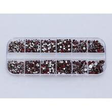 Over 2100 Pieces Red Ruby Garnet Flat Back Glass Rhinestones Crystals For Nail Art Kit 6 Sizes (1.4mm - 4.8mm){"Color_name":"RedRubyGarnet"} - RedRubyGarnet - View 3
