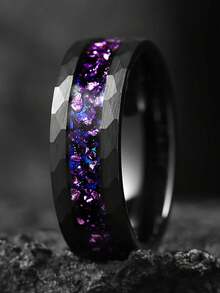 1pc 8mm Men's Tungsten Galaxy Ring Inlaid Meteorite Sandstone And Opal Black Nebula Ring Engagement Or Anniversary Gift For Husbands Promise Rings