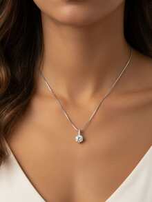 1pc Sparkling Zirconia Necklace, 925 Sterling Silver, Dazzling Diamond-Cut Design, Elegant For Special Occasions