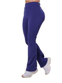 Neoprene Flare Pants With Cero Pocket, Transparency, High Waist - Navy Blue - View 3