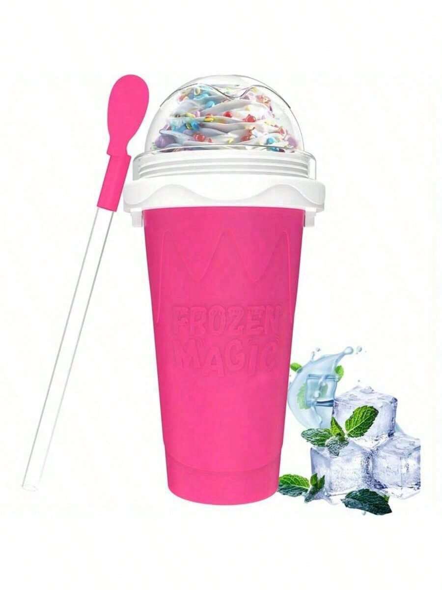 1pc Portable DIY Slushy Maker Squeeze Cup - Double-Layer PVC With Lid & Straw, Reusable Anti-Shock Slushie Cup For Youngsters, Friends, Family - Hand Wash Only, No Electricity Needed, Floral Striped Design For Juices, Milk, Ice Cream & Smoothies