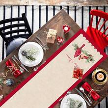 1/25 Stücke Weihnachtstischläufer mit roten dekorativen Kanten, mit Nordamerikanischem Kardinal Vogel & Kiefernzweig Motiven, aus Leinengemisch gefertigt, geeignet für Feierlichkeiten, Geburtstagsessen, Küchen- & Esszimmer Dekoration, Möbel & Heimtextilien. Ein vielseitiges Dekorationsartikel für alle Jahreszeiten, toll für Party- & Feiertagsdekorationen, auch ein ausgezeichnetes Geschenk für Eltern und Freunde. - Verschiedenfarbig - Übersicht 4