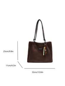 low tea 1 chiếc túi tote da lộn màu trơn, túi đeo vai dung tích lớn có khóa kéo, thích hợp cho đi làm, du lịch, mua sắm, hẹn hò, văn phòng, trường học, công việc, kinh doanh, hoạt động ngoài trời, dã ngoại (Đã bán kèm mặt dây chuyền) - Cà phê - Xem 2