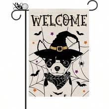 Halloween Garden Flag Chihuahua Cobweb Bats Double Sided Vertical Welcome Flag Seasonal Holiday Outdoor Yard Lawn Party Decorations 12.5 X 18 Inch# DOUYYY