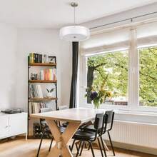 VONLUCE Modern Chandeliers, 18&#34; Drum Chandeliers With 2-Layer Fabric Shade, 4-Light Pendant Light Fixture With E26 Bases, Light Fixture For Dining Room Bedroom Living Room, Linen Shade &Amp; Brass Finish