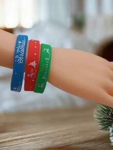16pcs Christmas Element Silicone Wristbands & Vibrant Color Holiday Wristbands, Suitable For Holiday Gifts And Wear