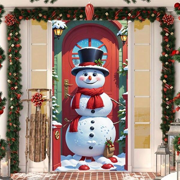 1pc Christmas Snowman Door Decor, Easy To Install And Remove, Durable, Multipurpose Holiday Home Decoration, No Electricity Required, Suitable For Christmas, Halloween, Winter, Entryway