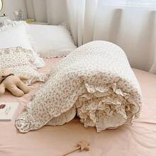 Muslin Duvet Cover With Ruffled Edges, 1 Piece Cotton Comforter Cover 47X59'', Pattern 2-Layer Gauze Bedding, No Quilt Or Pillowcases, Bedroom Essential - 茶花 - 查看 2