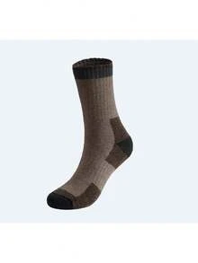 5 Pairs Men's Thick Thermal Crew Socks, Warm Wool Blend Socks For Outdoor Sports Like Hiking, Skiing In Winter