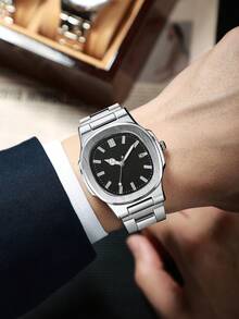 1款男女通用商务休闲腕表，带日历功能，方形表盘石英表，适合日常佩戴、生日礼物、派对、节日聚会等场合，是送给自己或朋友的理想礼物。不含包装盒。 - 銀色 - 查看 5
