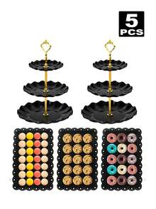 1/5pcs Plastic Cake Stand Dessert Plate Set, 2-Tier/3-Tier Dessert Display Rack, Round Multi-Layer Tray Suitable For Birthday, Wedding, Party - Pink - View 11