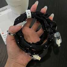 3D 银蝴蝶结和黑蝴蝶结珠保护壳，兼容苹果数据线，兼容 18-20W 充电器，防破损、防刮 - 無色 - 查看 8