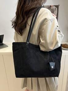 时尚大容量女士单肩托特包，设计感十足 - 黑色 - 查看 4