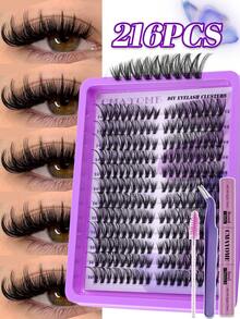 万圣节和圣诞节新品假睫毛 216/192 股簇，大容量多功能睫毛套装，30D+40D+50D+60D+80D+100D，D 卷曲假睫毛，多长度混合密度睫毛夹套装，包括睫毛粘合剂和密封剂，睫毛工具镊子，化妆刷，D 卷曲 10-18 毫米混合单根睫毛，DIY 假睫毛，柔软 3D 蓬松睫毛夹，DIY 漫画风格睫毛夹，方便家庭使用 - 紫色 - 查看 5