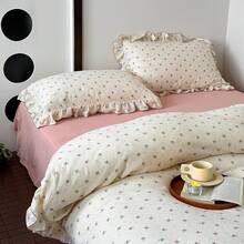 Muslin Duvet Cover With Ruffled Edges, 1 Piece Cotton Comforter Cover 47X59'', Pattern 2-Layer Gauze Bedding, No Quilt Or Pillowcases, Bedroom Essential - Berry - View 8