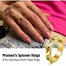 8 Pcs Fidget Rings For Women Anxiety Spinner Stainless Steel CZ Band Ring Spinning Rings Set For Anxiety2025 - 金色 - 查看 6