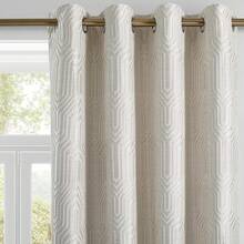 Beige And Black% Blackout Geometric Pattern Curtains, 52 Inch Wide 96 Inches Long 2 Panels, Thermal Insulated Noise Reducing Anti-Rust Grommet Drapes Bedroom Living Room,, Modern Style, Energy-Efficient - 米色和銀色 - 查看 12