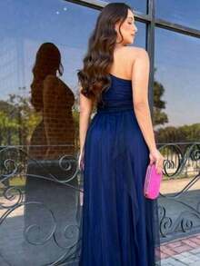 Long Prom Dress For Bridesmaid Party - Navy Blue - View 2