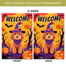 Halloween Teddy Dog Garden Flag 12x18 Double Sided For Outside Scary Pumpkin Yard Flag Burlap Yard Animal Flags Witch Hat Outdoor Fall Holiday Home Seasonal Decorations# DOUYYY