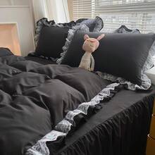 Chic Ruffle Lace Polyester Duvet Cover Set - Girl White Bedding - 2 Piece Twin Comforter Duvet Cover With Zipper Closure - Ultra Soft And Lightweight (White, Twin) - NO Comforter Included - Hitam - View 6