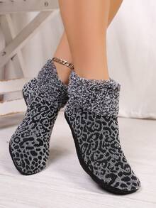 5 Pairs/10 Pairs Women's Leopard Print Thermal Lined Ankle Socks, Warm Indoor Slippers Socks, Casual Fashion ,On Slipper Socks, Cozy Socks - Multicolor - View 7