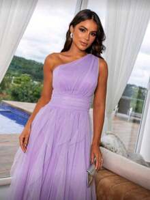 Long Prom Dress For Bridesmaid Party - Lilac Purple - View 3