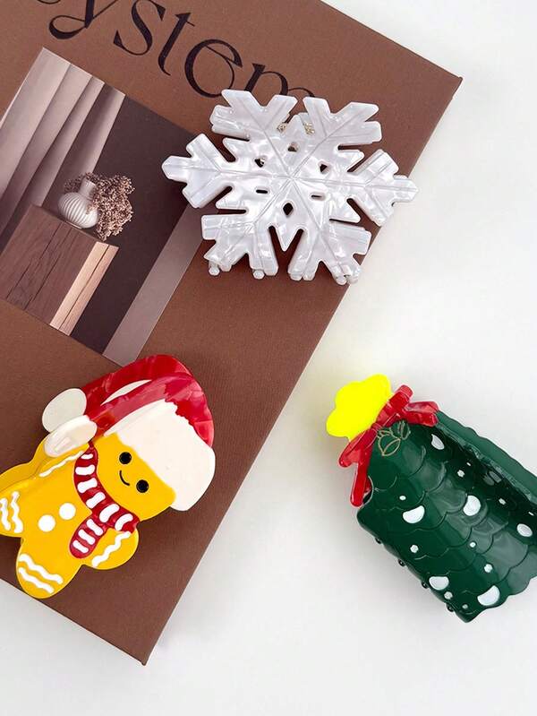 1pc Christmas New Acetate Santa Claus Hair Clip, Sweet & Cute Atmosphere Hair Claw, Creative High-End Retro Leaf Hair Clip For Women Elegant Hair Accessories Elegant Claw Clip Winter Hair Clutch