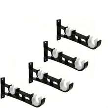 2pcs/4pcs Metal Black Double Rod Curtain Pole Brackets, Wall Mounted Curtain Rod Holders Suitable For Dual Layer Curtain Rods, For Kitchen, Living Room, Bedroom