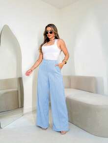 FASHION MO, REF: H928 Women's Pants, Plaid Pants, High Waist, Striped, Modern Style, Elegant Look, Casual Pants, Sophisticated Look, Versatile Piece, Women's Fashion, Stylish Pants, Classic Plaid Print, Urban Look, Perfect Fit, Contemporary Design, Comfort And Style, Ideal For Everyday Wear, Printed Pants, Striking Look, Refined Style, High Quality Pants, Current Fashion, Tailored Touch, Elegant Casual Wear, Impact Pants, Feminine Style With Personality. - Màu xanh nhạt - Xem 6