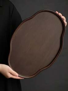 1pc Multifunctional Practical Tray - Vintage Asymmetric Shaped Covered Tea Tray, Suitable For Home, Office, Hotel Or Gift Decoration, Especially Suitable For Living Room, Bedroom Or Tea Party Occasions, Tea Party Accessory | Decorative Tray, Bamboo Material, Tea Tray.