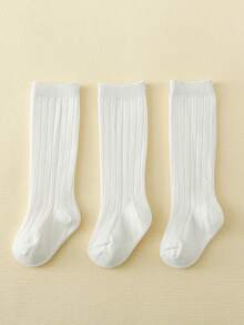 3双装女童竖条纹过膝袜，白色百搭优雅女士休闲中筒袜，四季皆宜 - 彩色 - 查看 13
