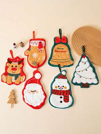 1pc Christmas Hand Towel, Hanging Kitchen Dish Cloth, Coral Fleece Thick Absorbent Quick Dry Small Towel