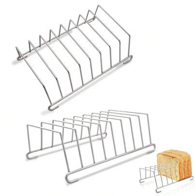 1pc Stainless Steel Toast Bread Rack Restaurant Home Bread Display Holder 6-Slice Food Display Tool For Restaurant Kitchen Accessories - Multi-Slot Vertical Baking And Cooling Rack For Bread, Pancakes, Pastries - Space-Saving Design For Toaster, Campfire, Kitchen, Restaurant (Compatible With Air Fryer/Oven), Kitchen Storage And Organization