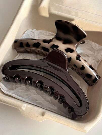 2 st/1 st kvinnor 4,53 tum/11,5 cm leopardmönster sköldpaddsskal hårspännen i plast, moderiktiga mångsidiga eleganta minimalistiska enfärgade hårklor, lämpliga för dagligt, vardagligt, fest, pendling, strand, knut, hästsvans, ansiktstvätt, smink, outfittillbehör eleganta klor vinterhåraccessoarer mode hårklämma