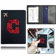 护照夹，PU皮革旅行护照套，防尘，可装银行卡、现金、火车票，便携式卡包，旅行配件，婚礼、情人节礼物，返校必备，26字母图案 - 黑色 - 查看 17