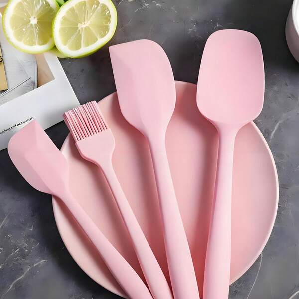 Espátula de silicone de 4 peças, frigideira antiaderente resistente a altas temperaturas, espátula especial para cozinhar, raspador para assar, pincel para óleo, utensílios de cozinha domésticos