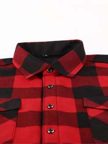 1pc Christmas Gift Men's Flannel Warm Shirt, Casual Plaid Long Sleeve Thickened Thermal Lined Shirt With Pockets For Autumn/Winter - Red - View 4