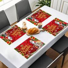 1 Stück/4 Stücke/6 Stücke Weihnachtsmann Muster Leinen Tischsets, geeignet für Esszimmertisch, Weihnachten, kann als Weihnachtsgeschenk, Weihnachtsdekoration verwendet werden, ganzjährig einsetzbar, moderne waschbare Tischdekor, Raumdekoration, Tischsets, Untersetzer, Küchen- und Esszimmertischmatten, Innen- und Außenpartydekoration, Heimdekoration, ideales Geschenk