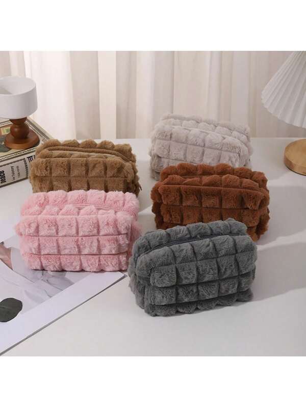 Borsa trucco in peluche, custodia per cosmetici, pennelli e rossetti, borsa organizer per donna, grande capacità, astuccio per matite