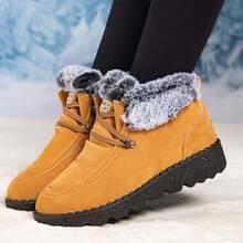 Women Snow Boots - Fluffy Faux Fur Lined Short Casual Shoes With Platform Winter Shoes For Momen - 黃色 - 查看 2